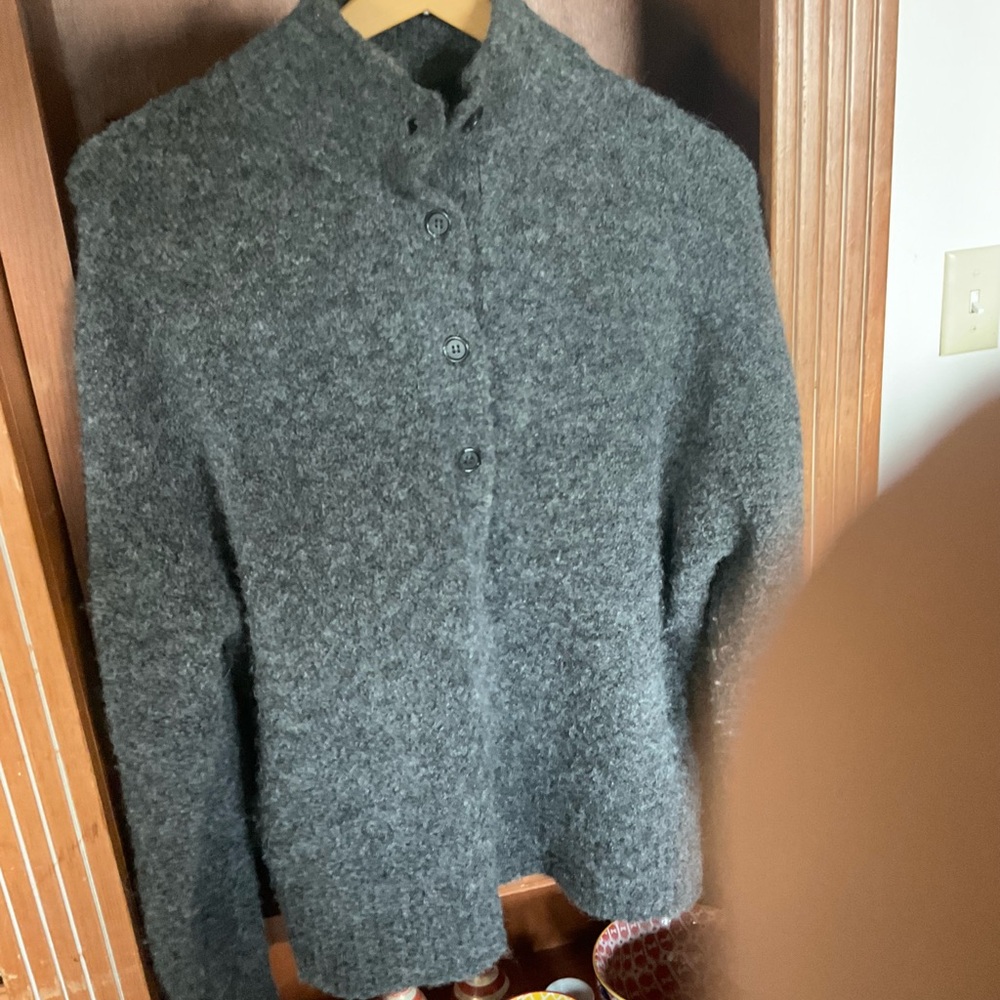Jenni Kayne Boucle Half Button Pullover Charcoal Gray Sweater Women's‎ Medium
